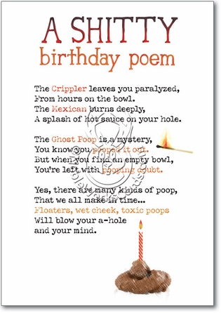 Creative Birthday Cards on Shitty Poem Unique Inappropriate Humorous Birthday Greeting Card