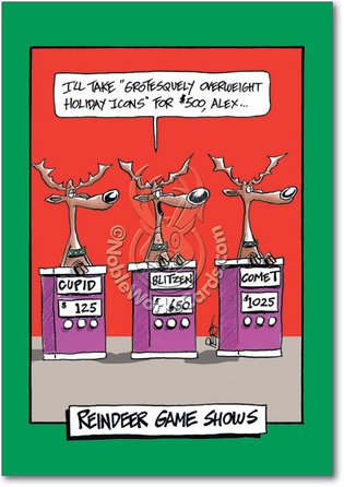 Reindeer Gameshow Naughty Funny Merry Christmas Card Nobleworks