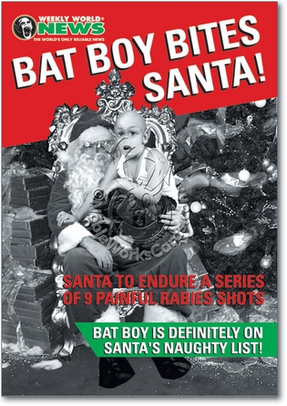 Bat Boy Bites Santa Adult Humor Merry Christmas Greeting Card Nobleworks