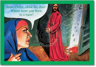 Born In A Barn Naughty Humor Merry Christmas Greeting Card Nobleworks